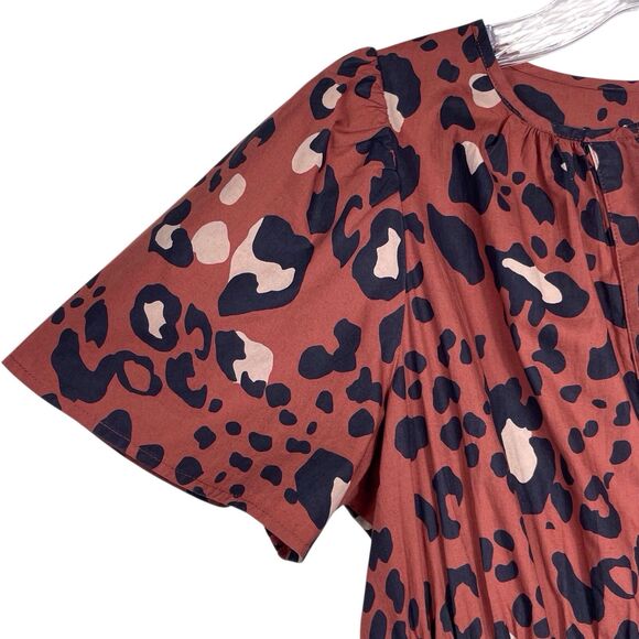 Anthropologie Maeve Somerset Maxi Dress Leopard Print Poplin Size Small Brown - Picture 6 of 16